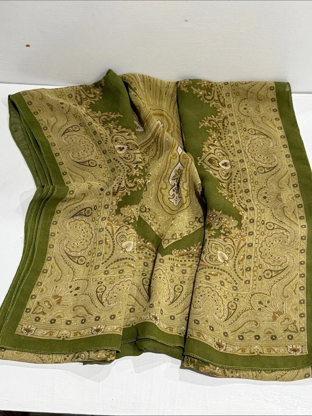 Olive Green Paisley Border Scarf - Women Accessories Scarves & Wraps 64” by 21”